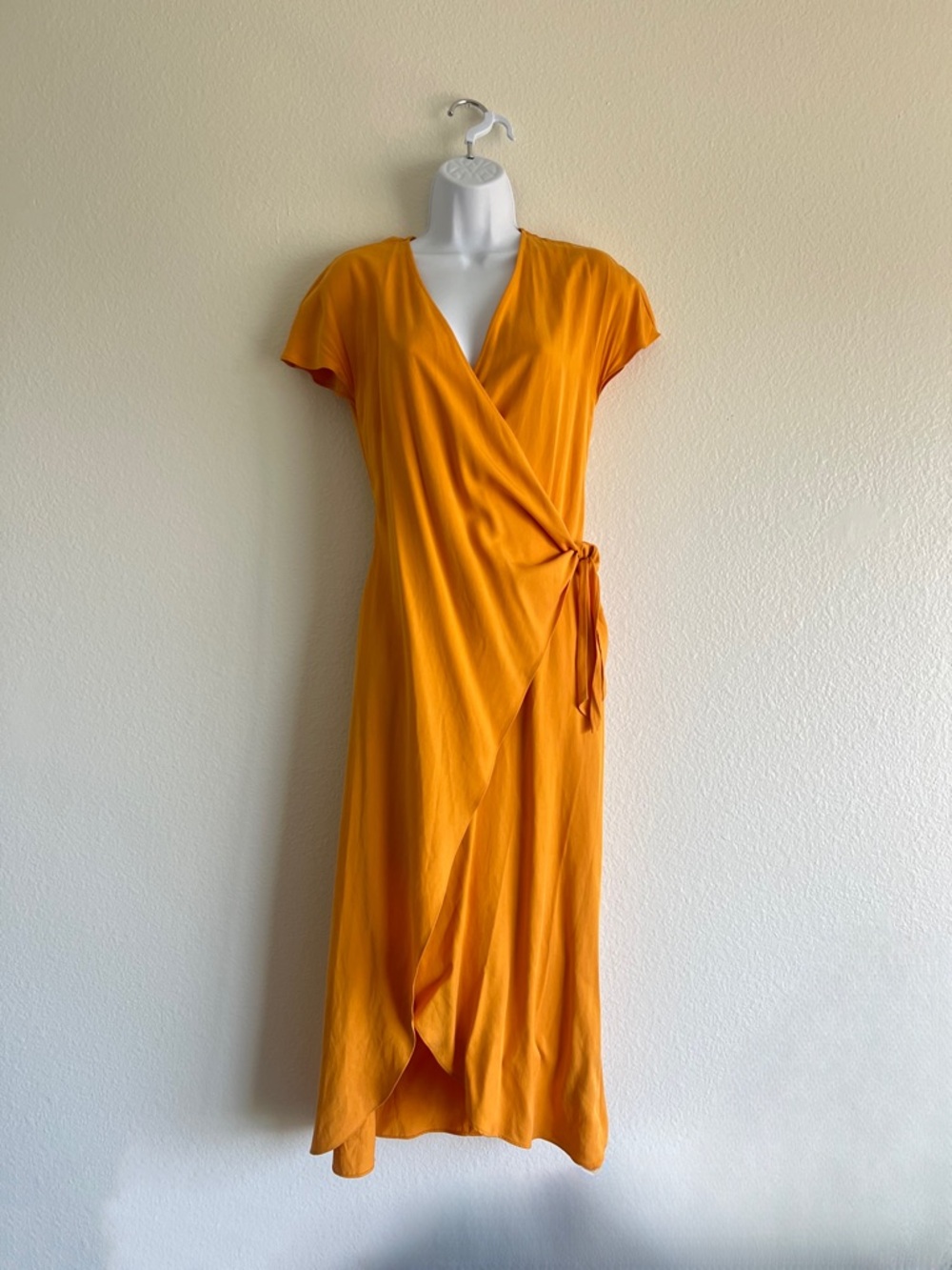 & Other Stories Orange Wrap Short Sleeve Midi Dress